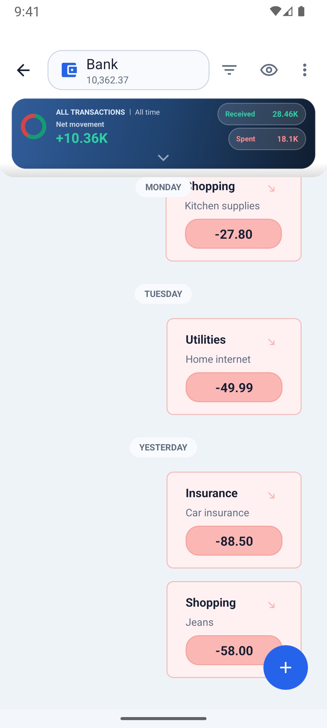 Ledge screen: Read your money like a chat
