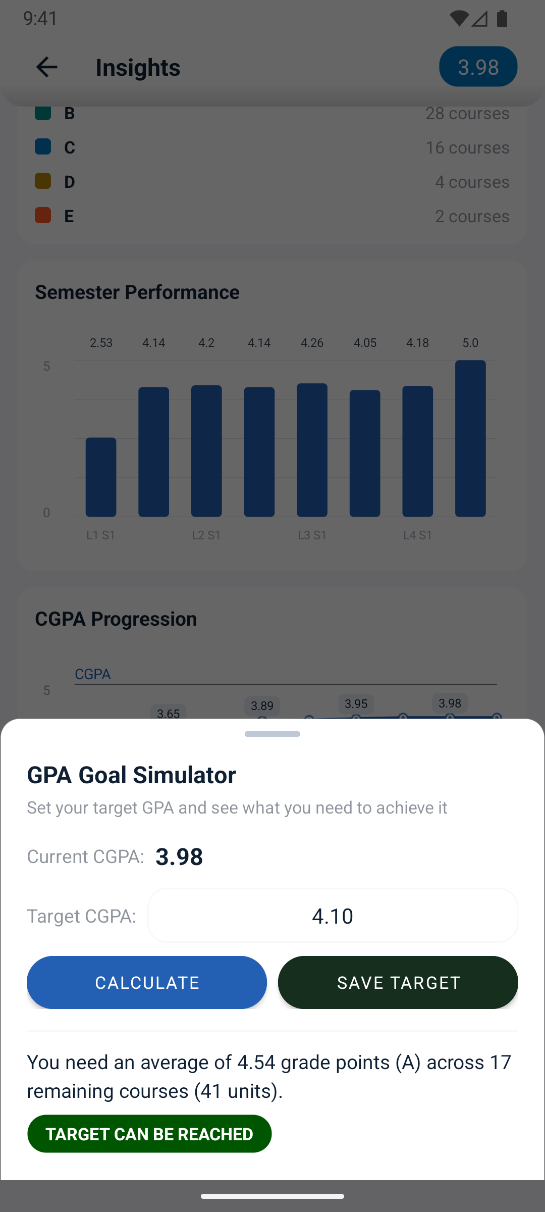 CeeMate screen: Know the grades you need