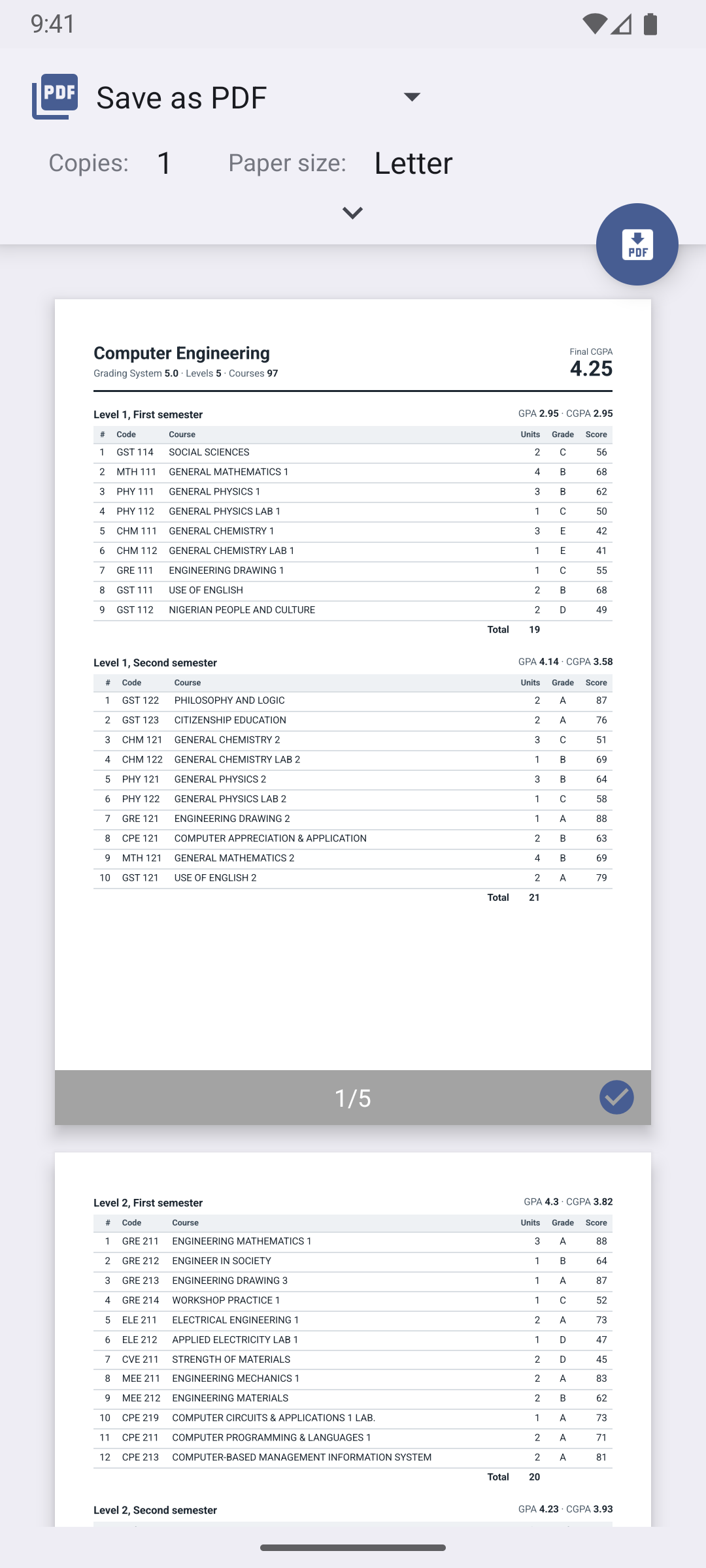 CeeMate screen: Print or save a clean PDF