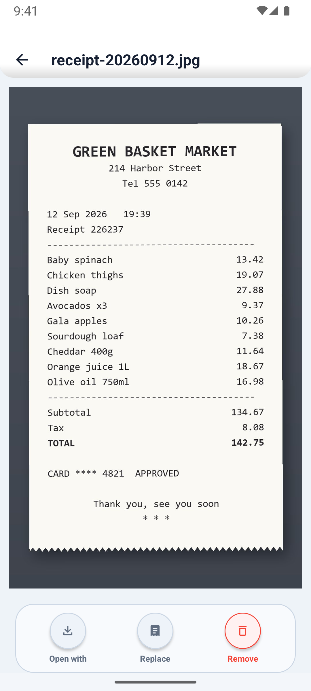 Ledge screen: Every receipt, kept with its spend